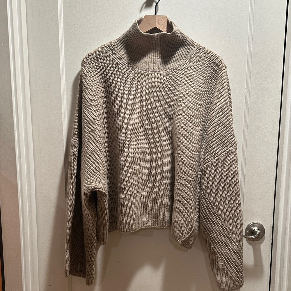 Cozy Tan Oversized Turtleneck Sweater
